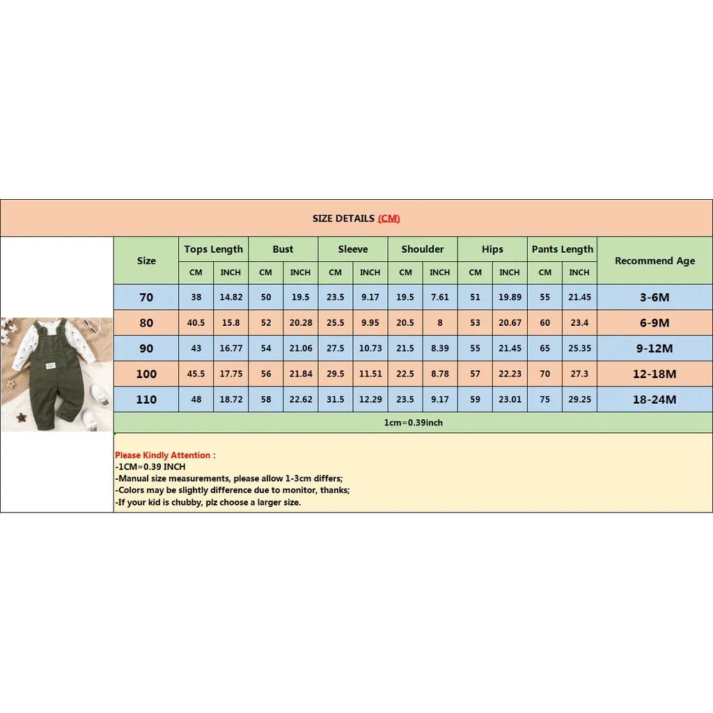 Baby Boy 2PCS Clothing Set Bear Print Bodysuit with Green Overall Fashion Cute Autumn and Winter Costumes