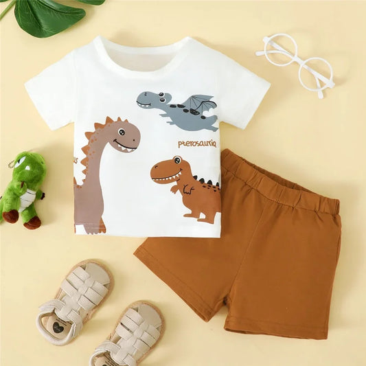 Summer Infant Boy clothes Set Short Sleeve Cartoon Dinosaur Top+Shorts Fashion Sport Handsome Wear for Toddler 0-3 Years