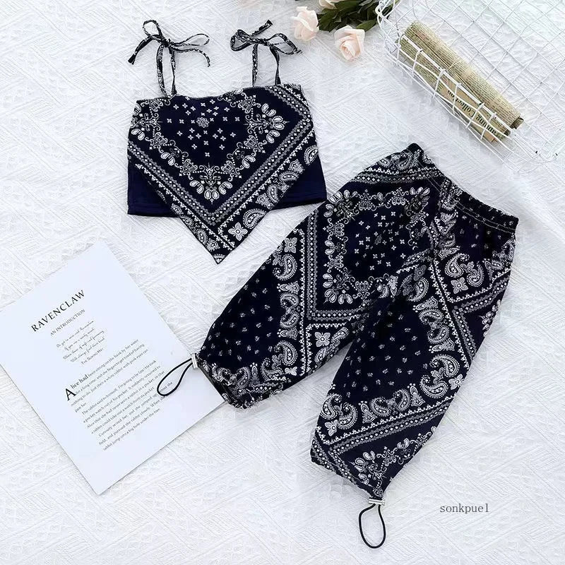Summer Suit Thin Girls Suit Suspender Mosquito-proof Pants Two Pieces of Cute Girl Children's Clothes
