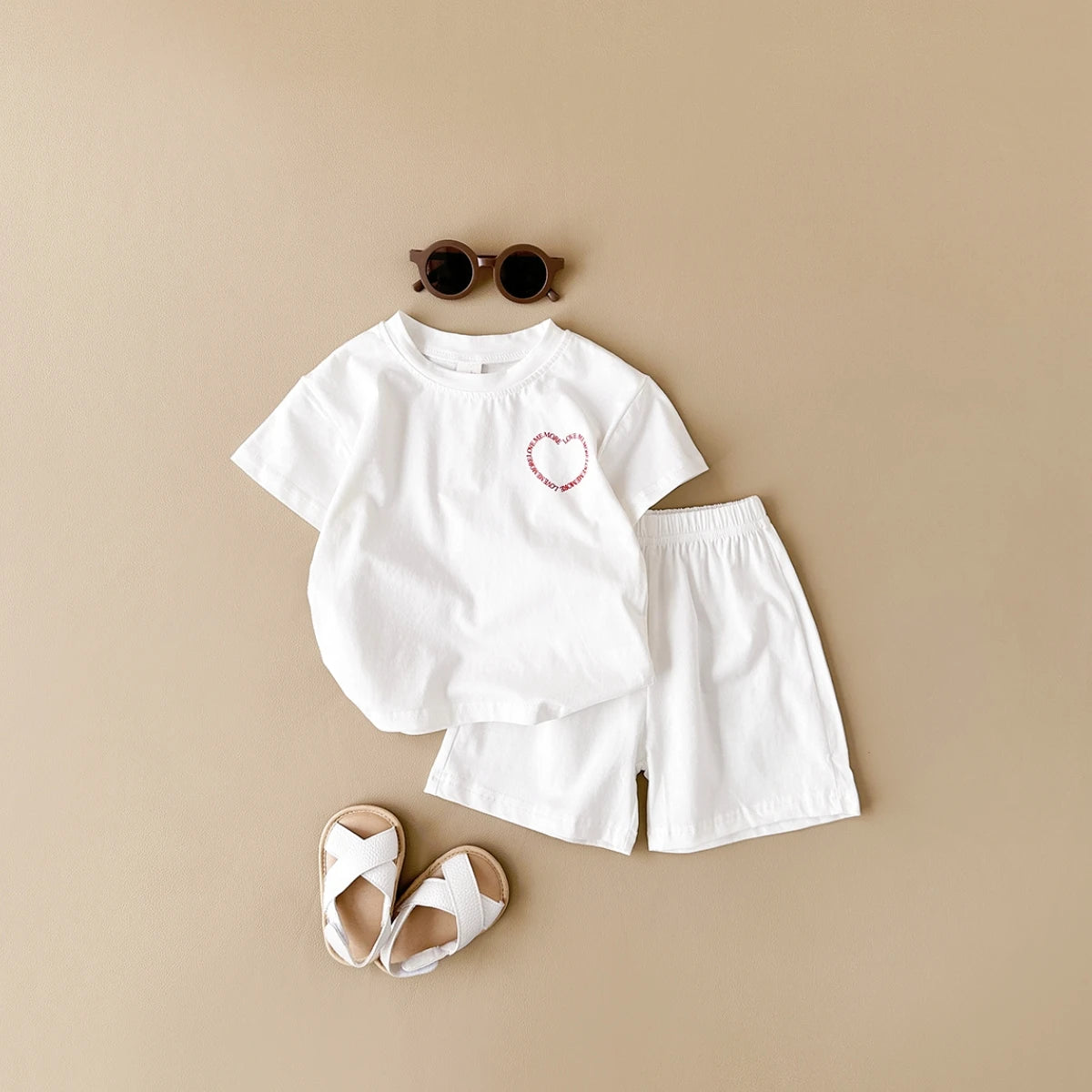 INS Newborn Baby Clothes Set Girls Cotton Heart Shaped Letter Printing Summer T-shirt+shorts 2Pcs for 1-4Y Baby Boys Clothes