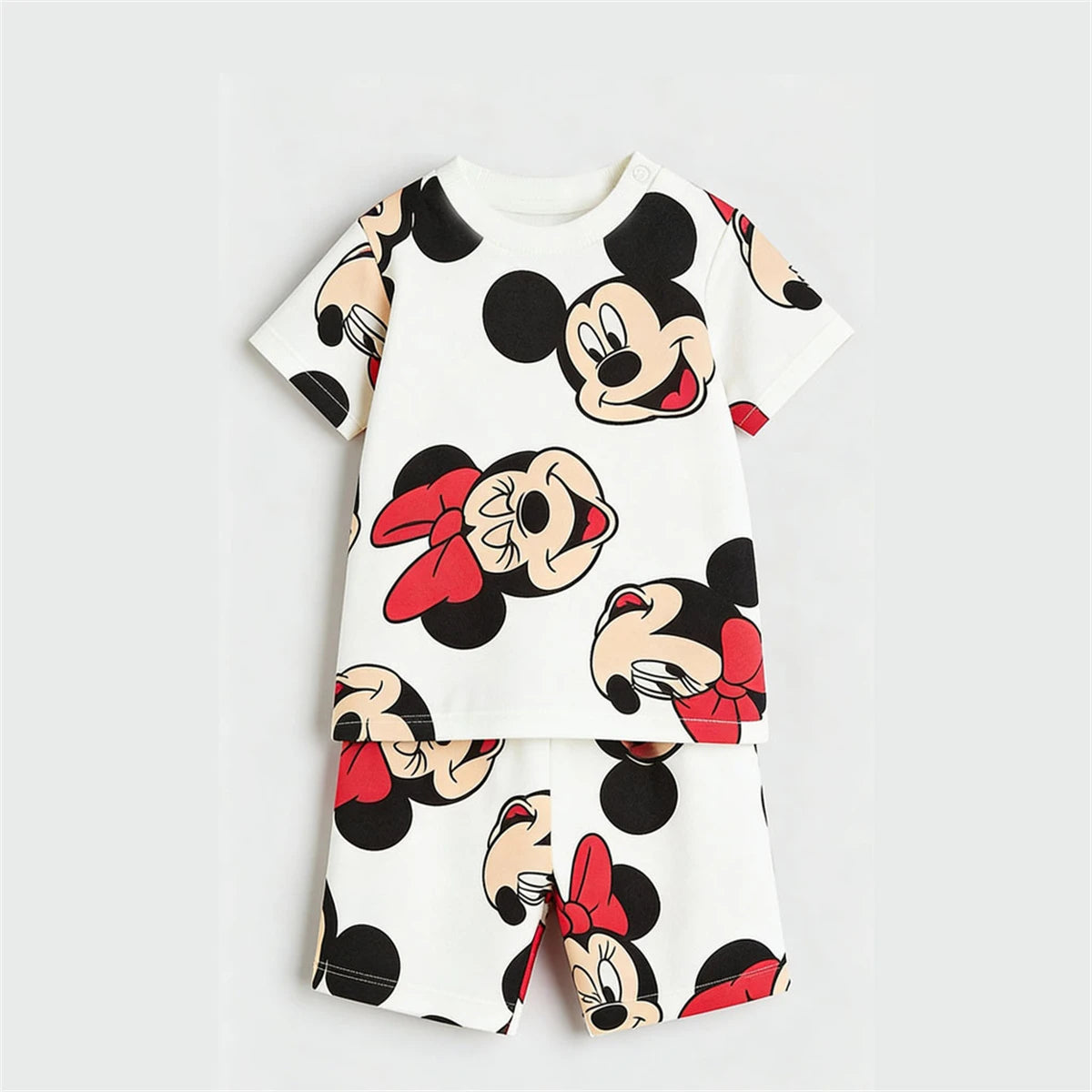 Disney Boys And Girls Suits Full Print Tracksuits Cartoon Tshirt+Shorts 2Piece Set Summer Clothes Lovely Tees Loose Shorts Kids