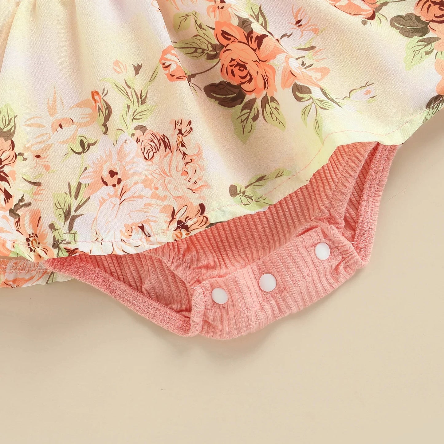 Summer Infant Baby Girls Dress Flying Sleeve Bodysuit + Bow Headband Flower Pattern Ruffle Sweet Style Clothing