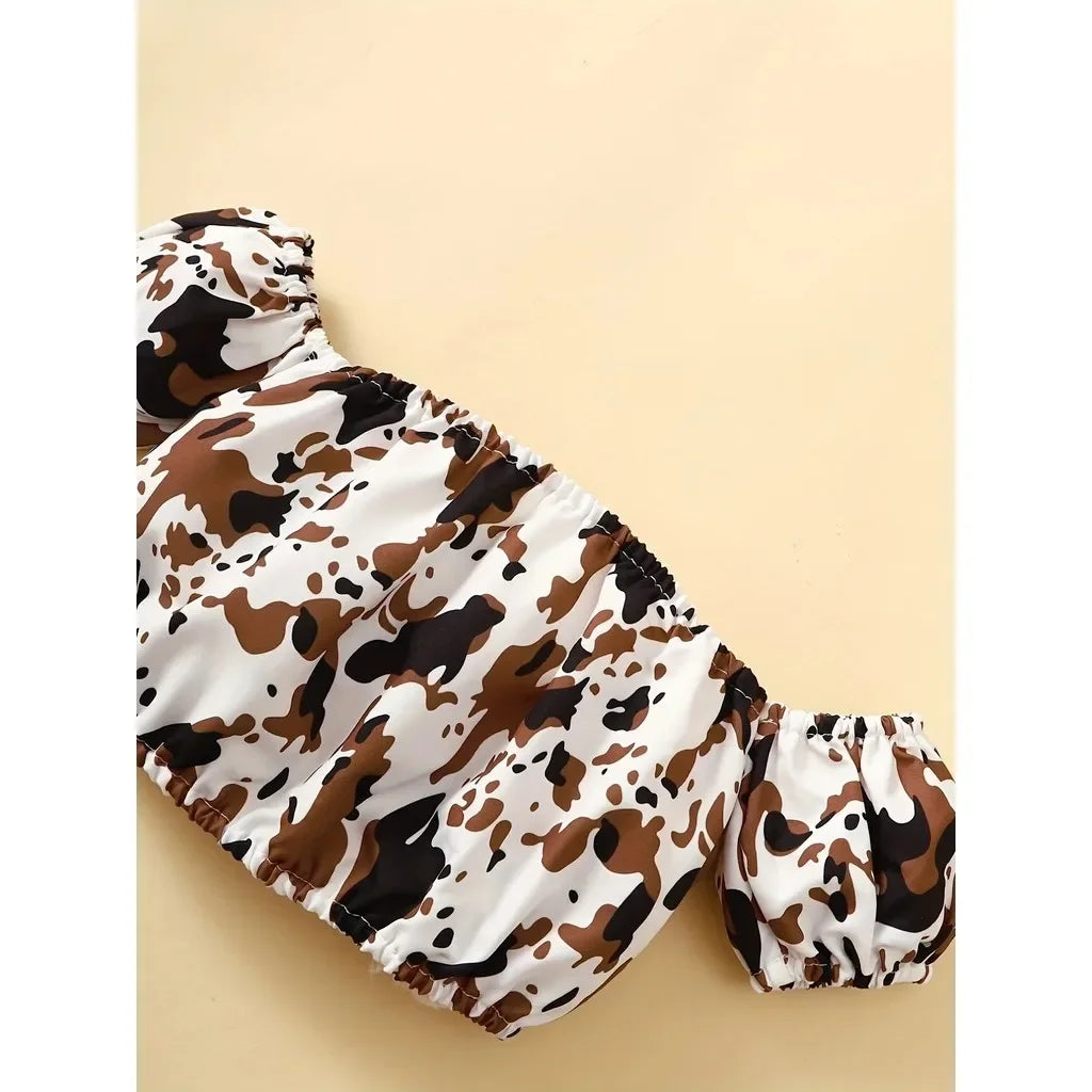 Toddlers Girl Summer Clothes Set Off Shoulder Leopard Print Top+Short Skirt with Bow Birthday Party Wear for Kids 1-4 Years