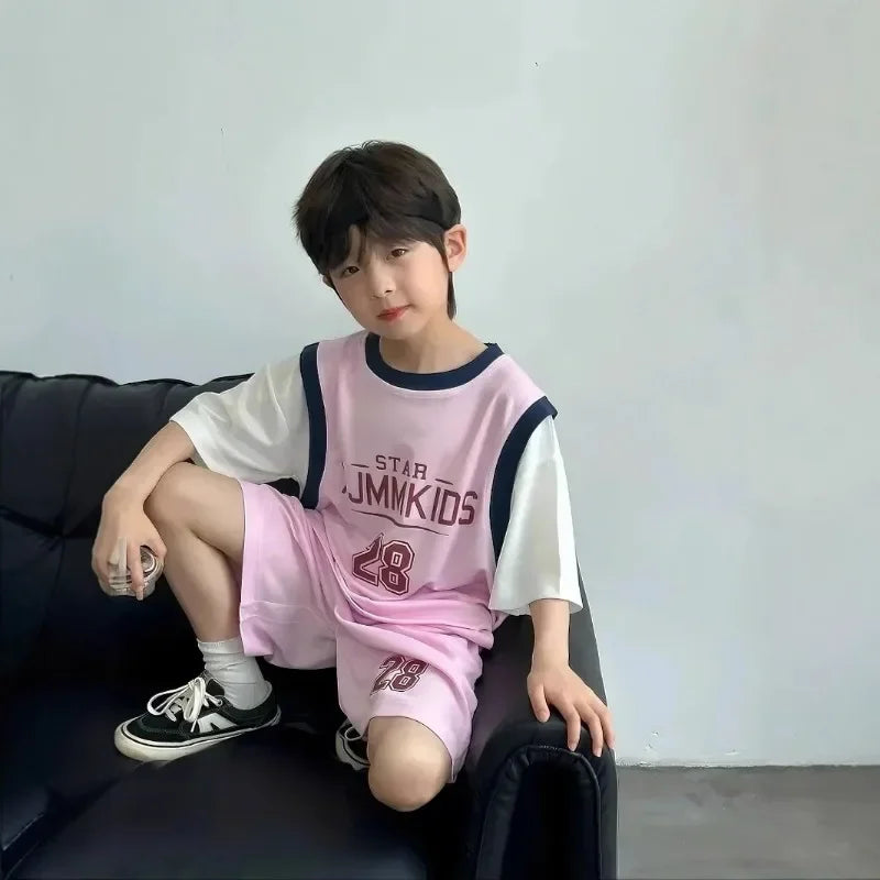 New Kids Short Sleeve Set Summer Short Sleeve Set Thin Children's Clothing Quick Dry Sports Suit