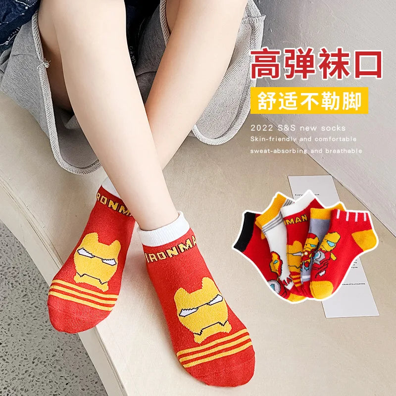 Spiderman 5 Pairs Children Socks Anime Kids Boys Short Sock Kawaii Child Cartoon Baby Summer Spring Boat Socks Kids Gift 1-12Y