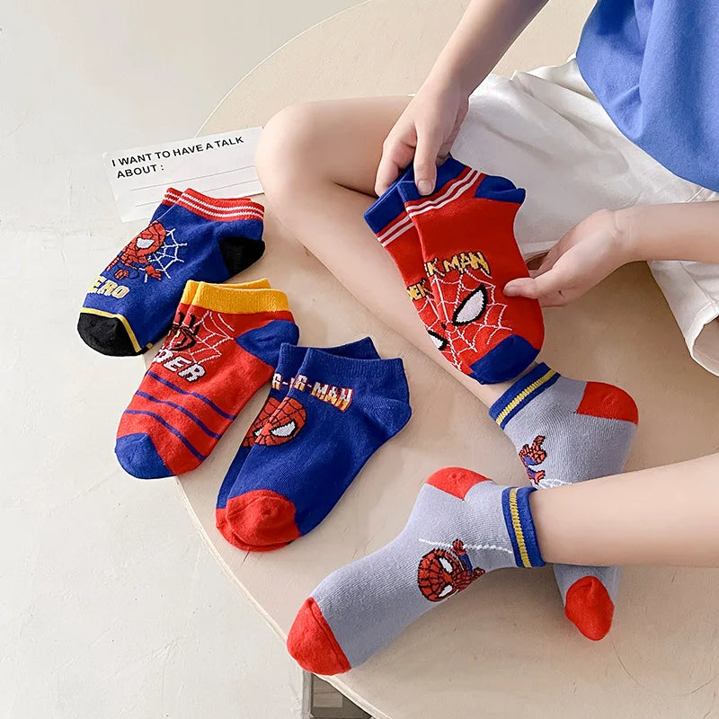 Spiderman 5 Pairs Children Socks Anime Kids Boys Short Sock Kawaii Child Cartoon Baby Summer Spring Boat Socks Kids Gift 1-12Y