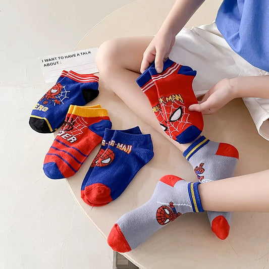 Spiderman 5 Pairs Children Socks Anime Kids Boys Short Sock Kawaii Child Cartoon Baby Summer Spring Boat Socks Kids Gift 1-12Y