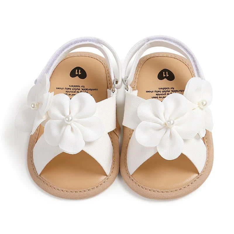 Baby Girls Summer Sandals Cute 3D Flower Decors Non-Slip Flat Sole Shoes Infants Newborn First Walker Shoes